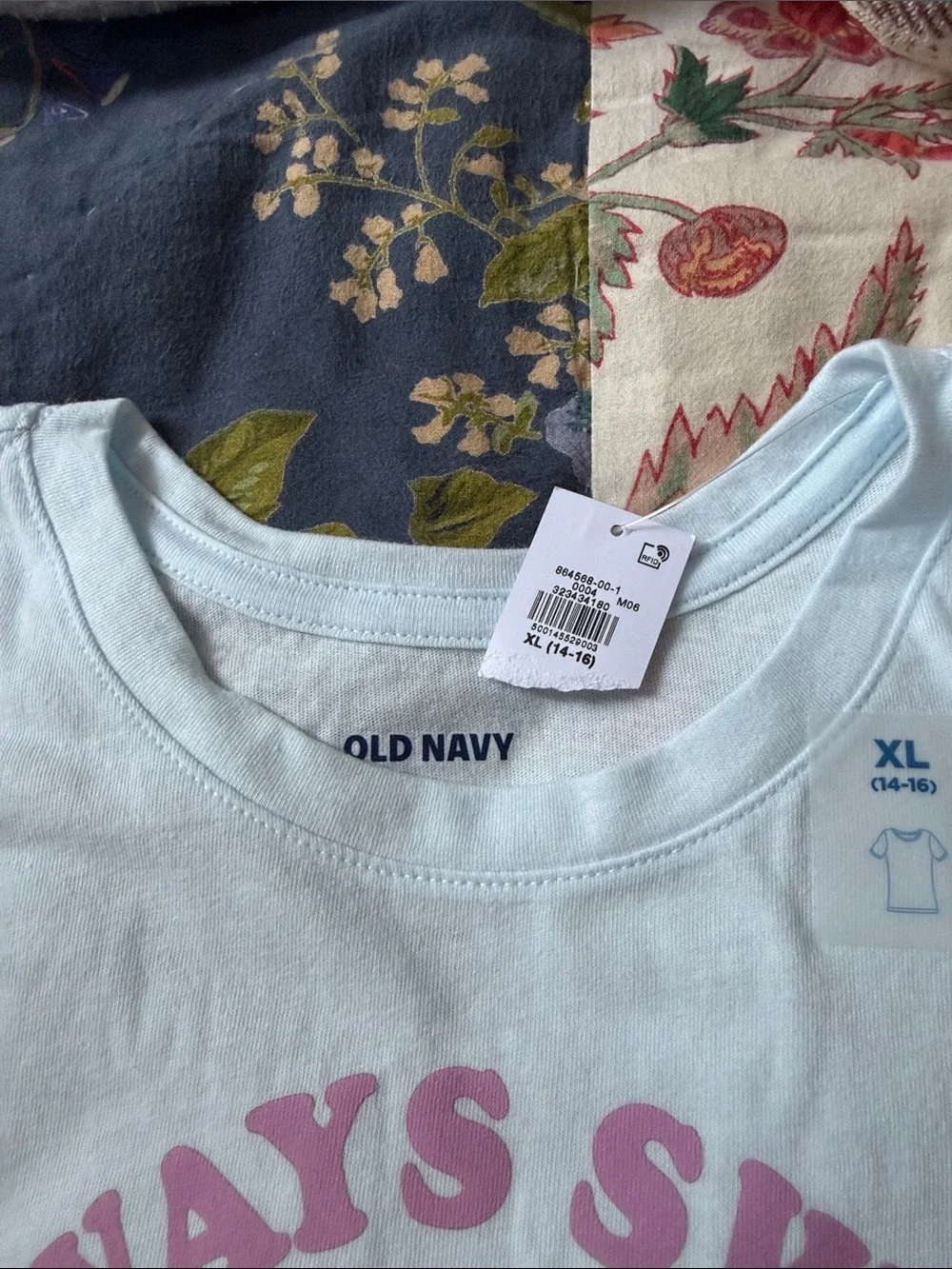 Old Navy Light Blue Stitch & Angel Graphic Tee with Pink Accents